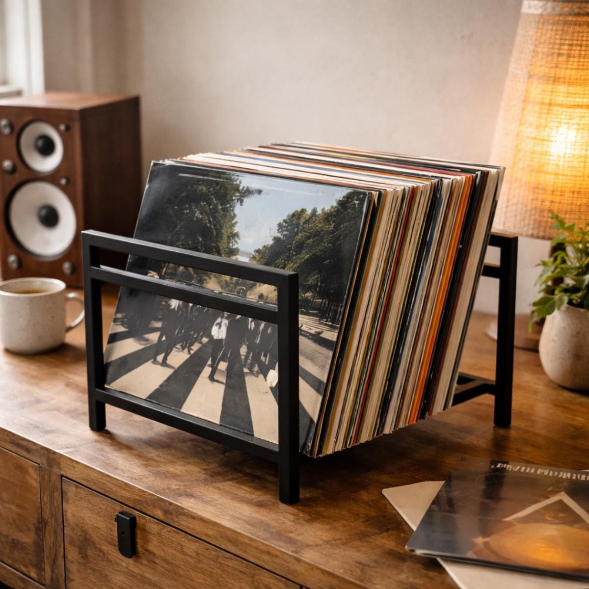 Tabletop vinyl record holder metal LP rack storage solution