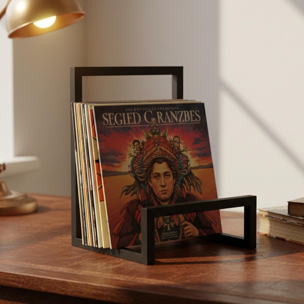 Vinyl record holder front display metal LP storage stand for organized collection