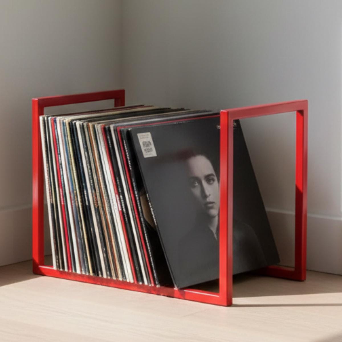 vinyl-record-holder-red-metal-lp-storage