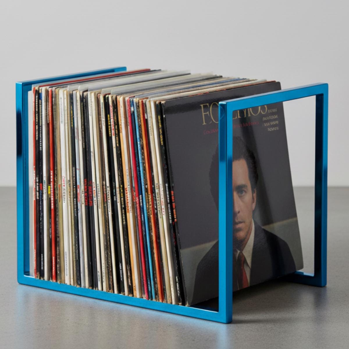 Vinyl record organizer red metal rack for home storage