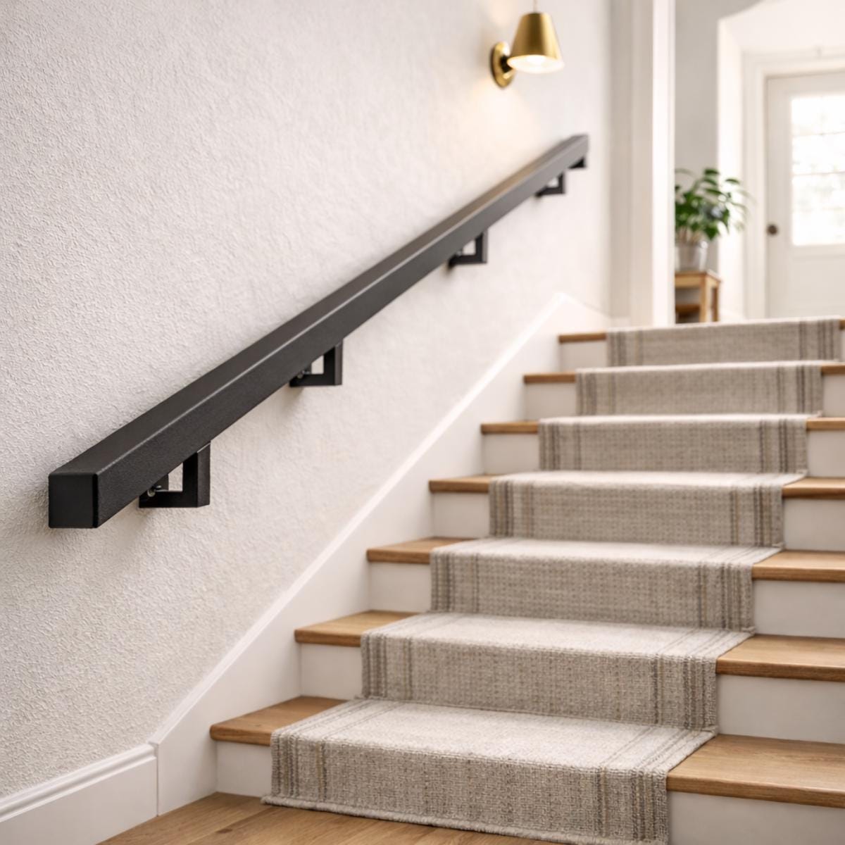 Wall mounted handrail staircase black metal safety rail