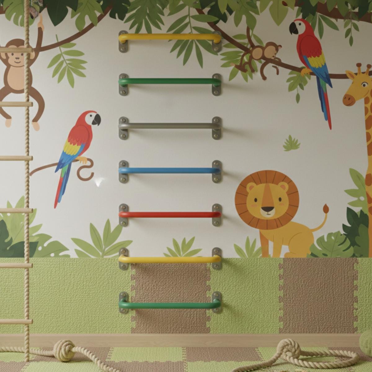 Wall mounted kids gym bars metal set for indoor play