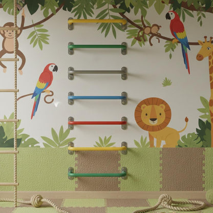 Wall mounted kids gym bars metal set for indoor play