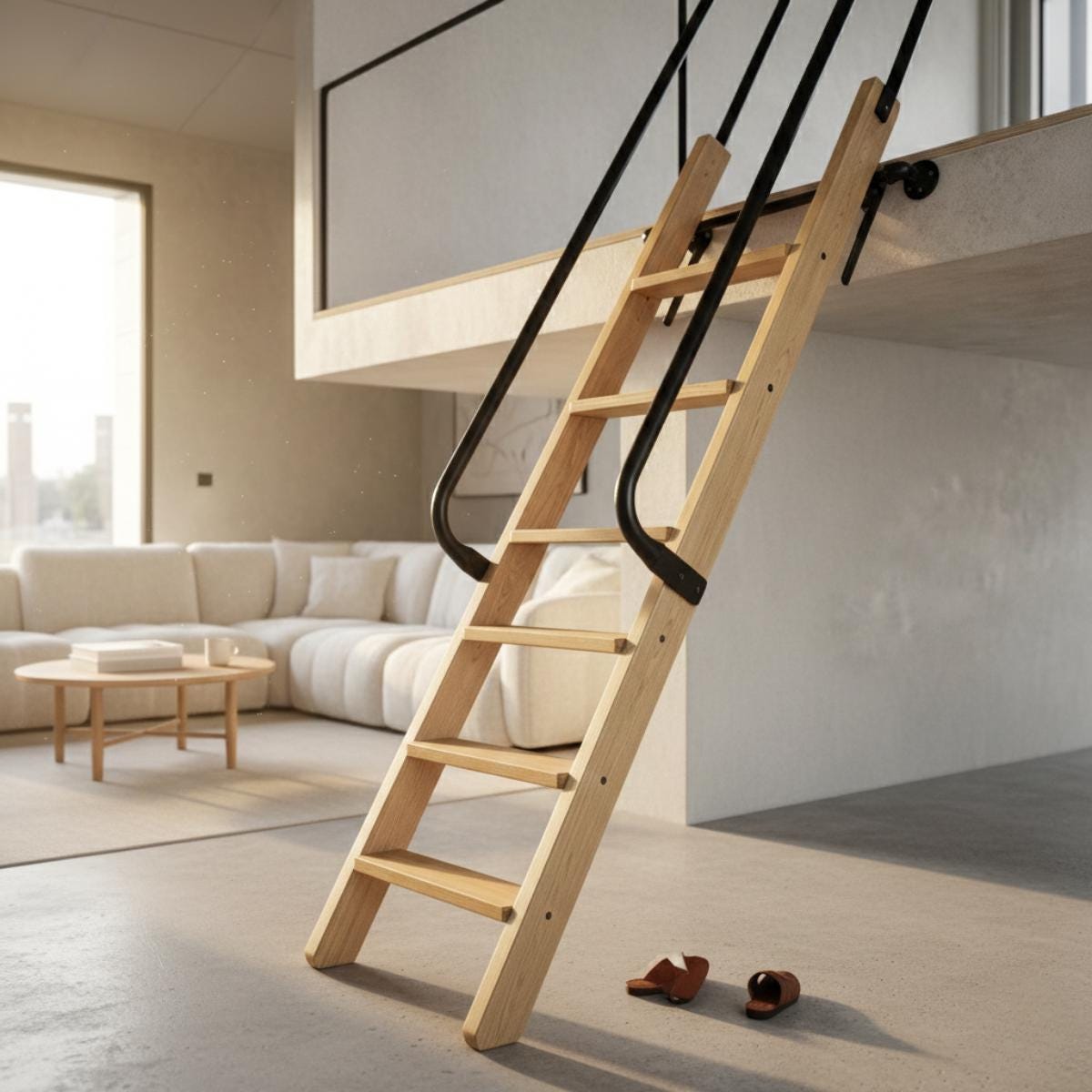 Wall mounted ladder handrail black metal safety rail