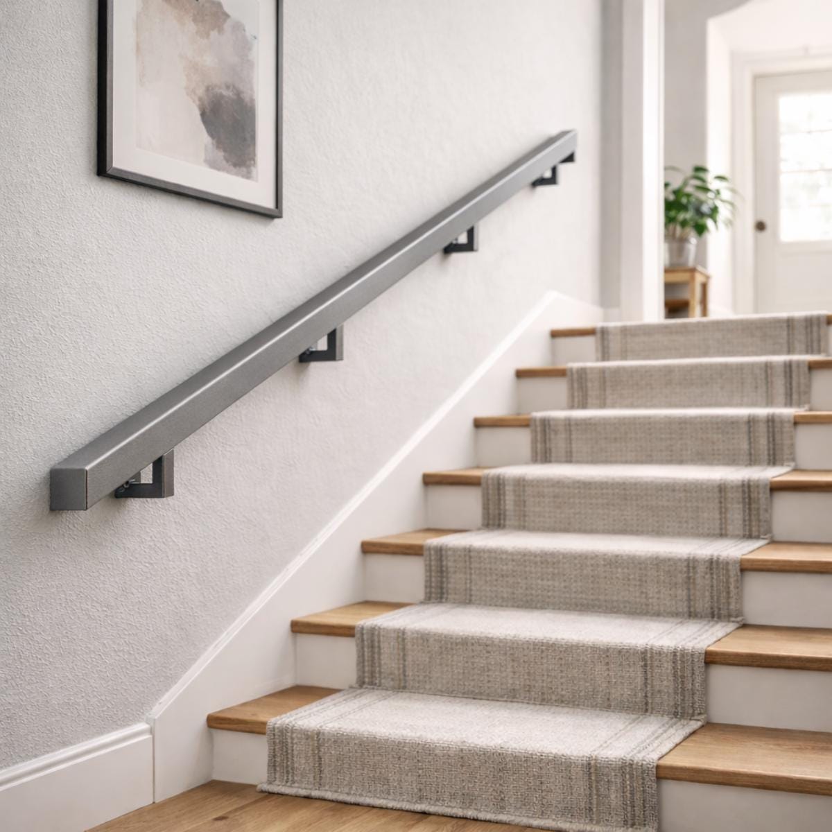 Wall mounted stair handrail black metal rail for indoor stairs