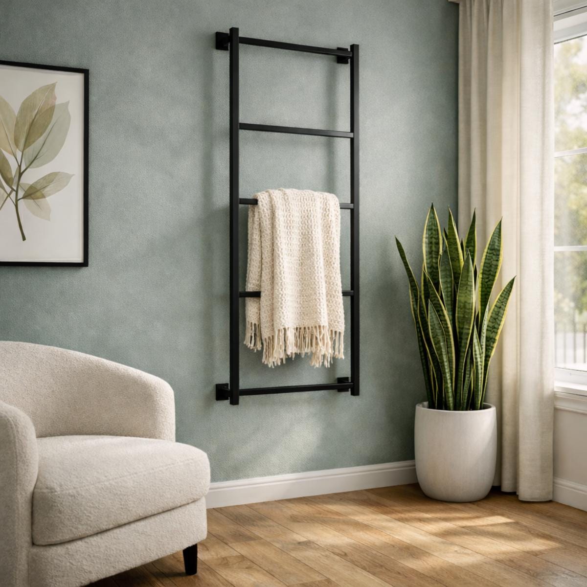 Wall mounted towel ladder metal black for towels and throws