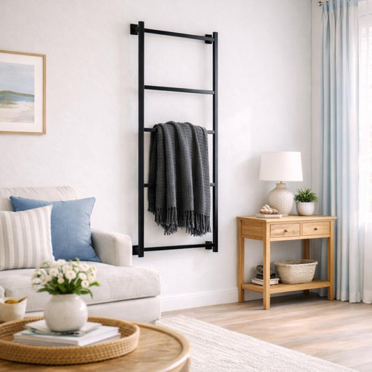 Wall mounted towel rack black metal ladder for bathroom towels