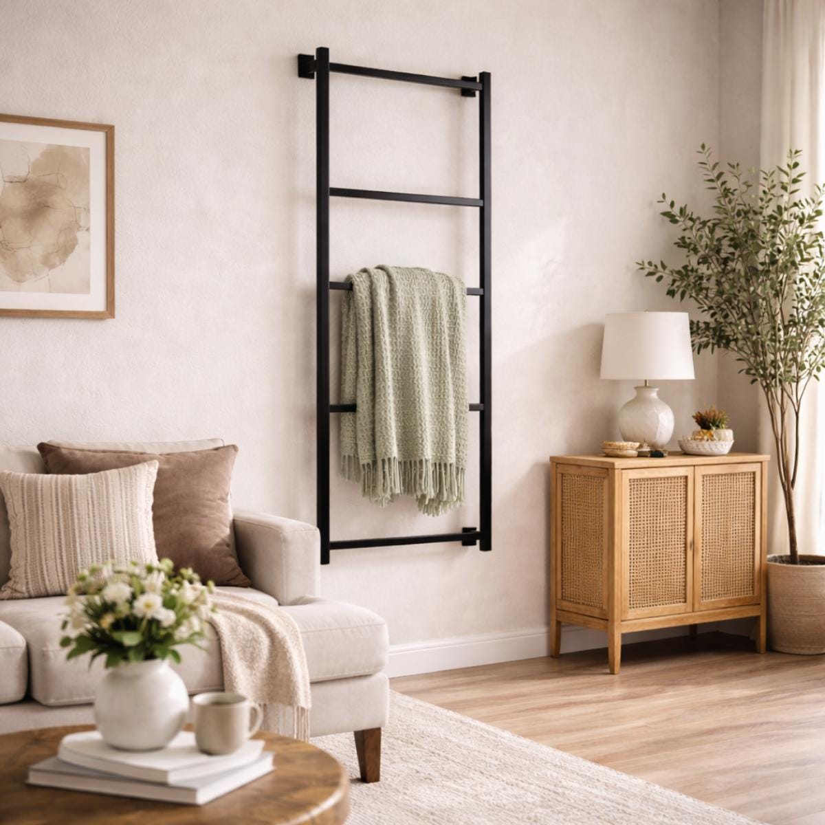 Wall mounted towel rack modern metal ladder style