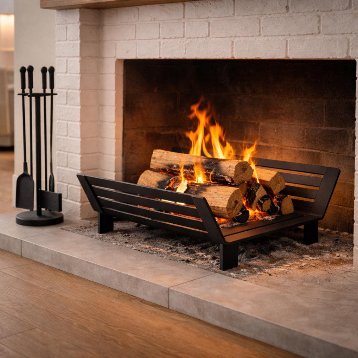 Wood burning fireplace grate metal log holder
